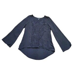IN Studio Blouse Women Medium Shirt Long Sleeve Black Lace High Low Top Flowy